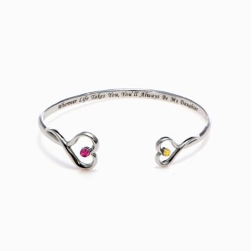 [Custom Birthstones] To My Daughter “Always in my heart” Double Heart Bracelet
