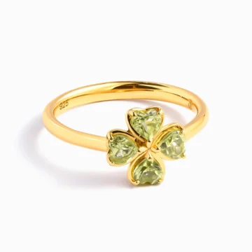“A Lucky Charm for Every Bond” Peridot & Silver Four-Leaf Clover Ring