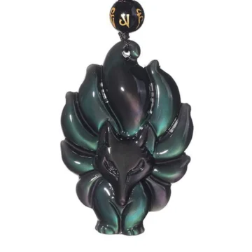 Nine Tail Fox Obsidian Pendant — A Talisman of Wisdom, Protection, and Wild Grace for the Modern Spirit